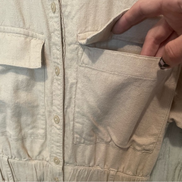 Abercrombie & Fitch Short Sleeve Linen Blend Utility Romper- Tan Khaki Size XS - Picture 8 of 9
